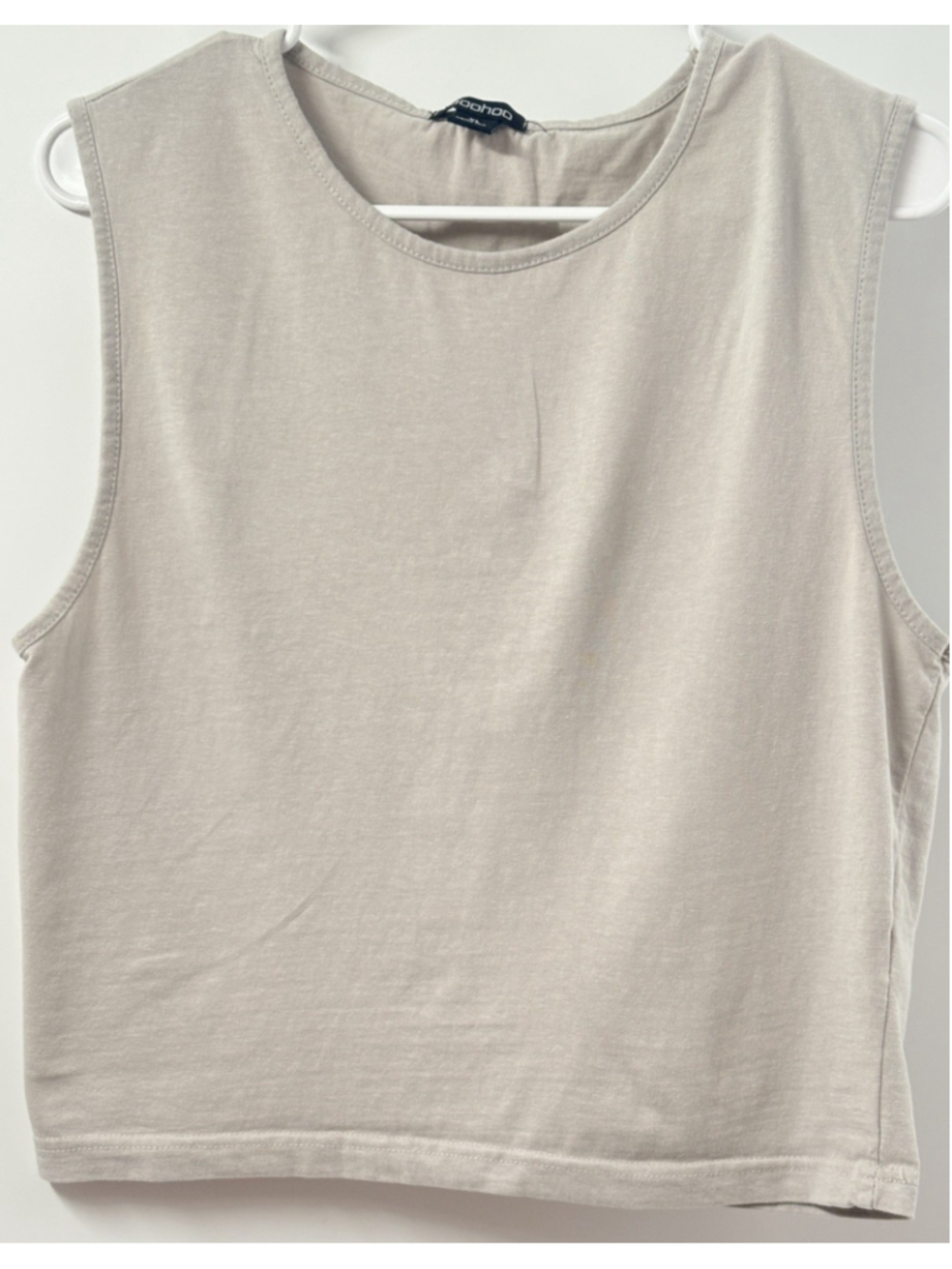 Boohoo Womens Tank Top XL Beige Crop Muscle Knit Sleeveless Casual Minimalist